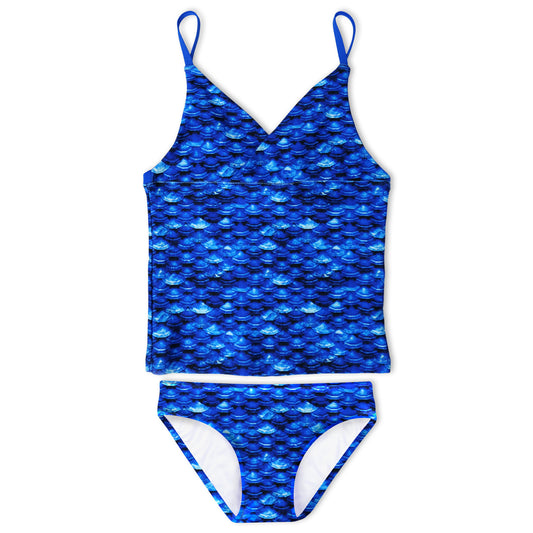 Girls Arctic Blue Tankini Top & Bottom Set