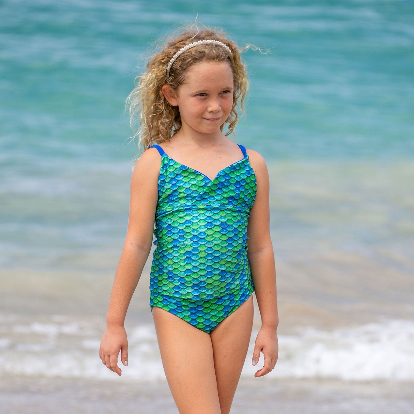 Girls Aussie Green Tankini Top & Bottom Set