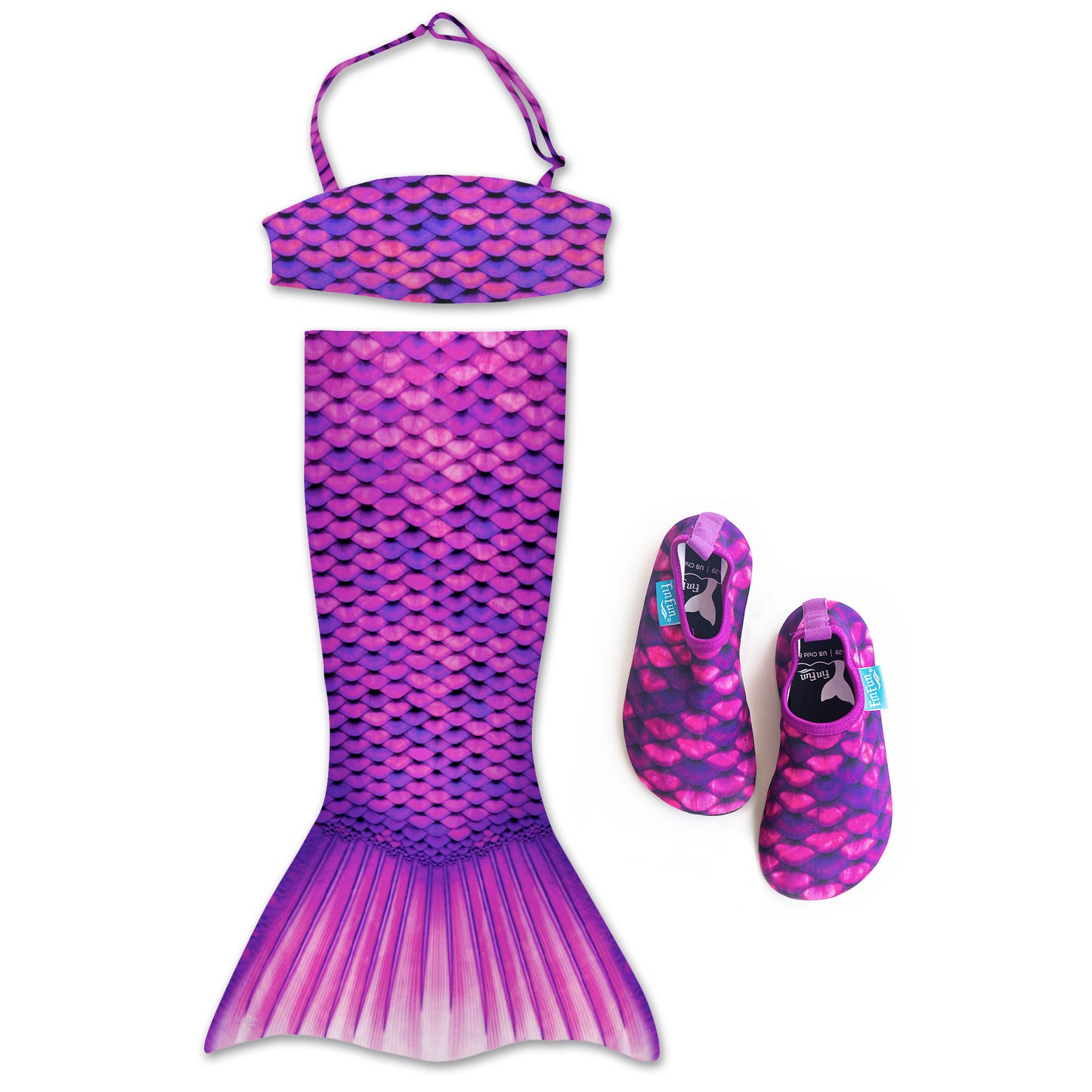 Conjunto de top de bikini y cola para niños pequeños en color magenta asiático