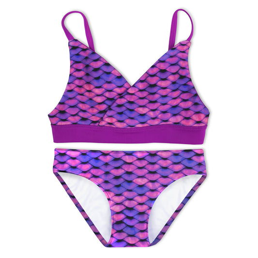 Girls Asian Magenta Reversible Bikini Top & Bottom Set