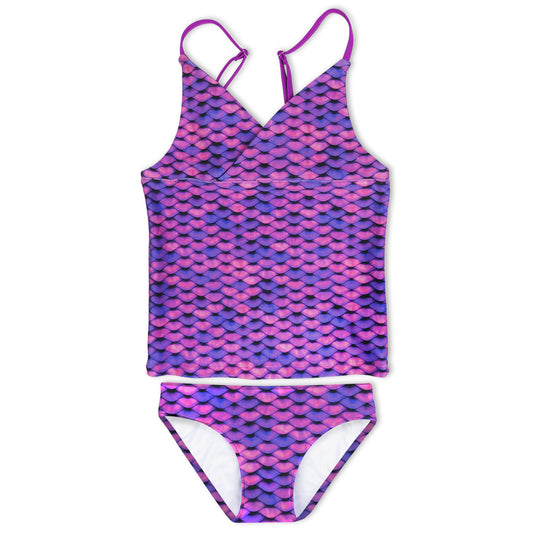 Girls Asian Magenta Tankini Top & Bottom Set