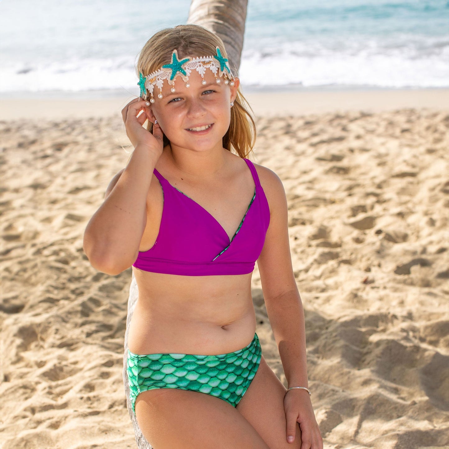 Girls Celtic Green Reversible Bikini Top & Bottom Set