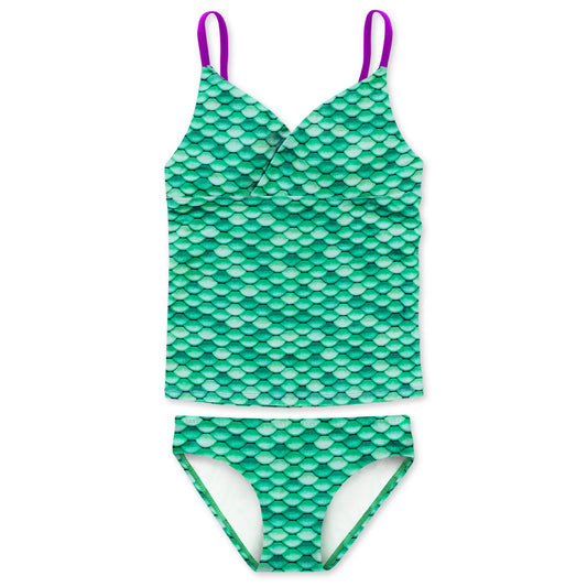 Girls Celtic Green Tankini Top & Bottom Set