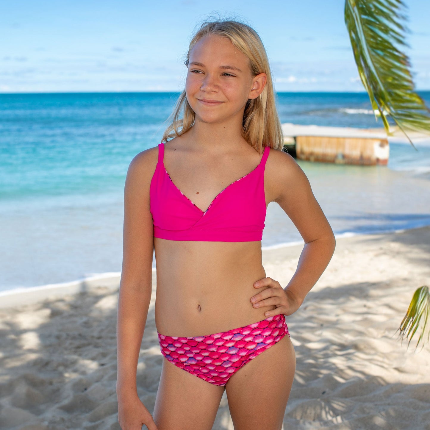 Girls Malibu Pink Reversible Bikini Top & Bottom Set