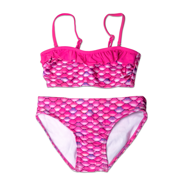 Girls' Malibu Pink Bandeau Bikini Top & Bottom Set – Fin Fun Mermaid