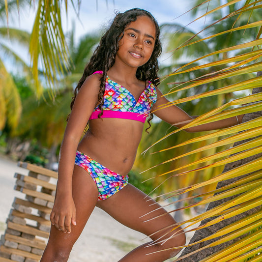 Top de bikini reversible para niñas Rainbow Reef