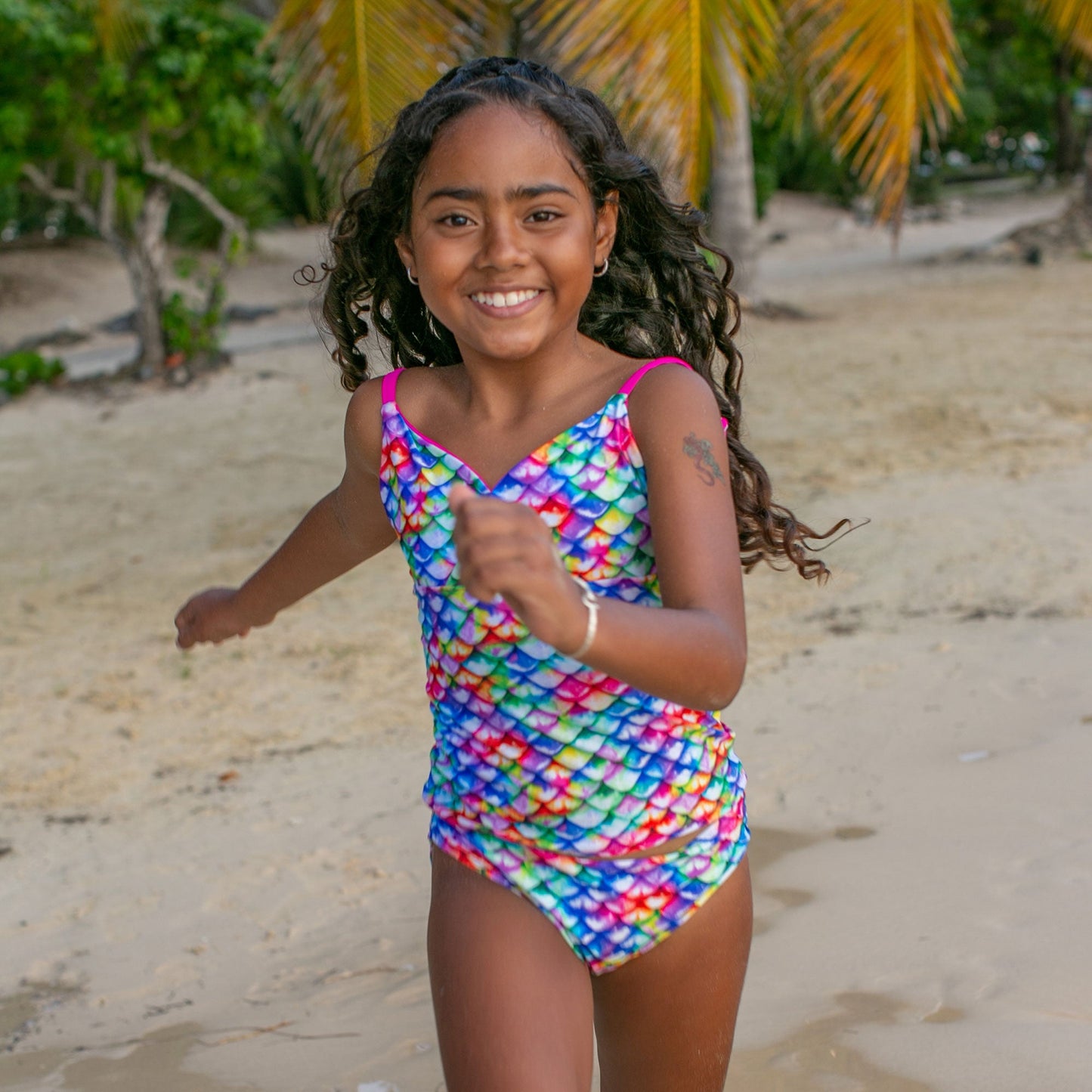 Girls Rainbow Reef Tankini Top & Bottom Set