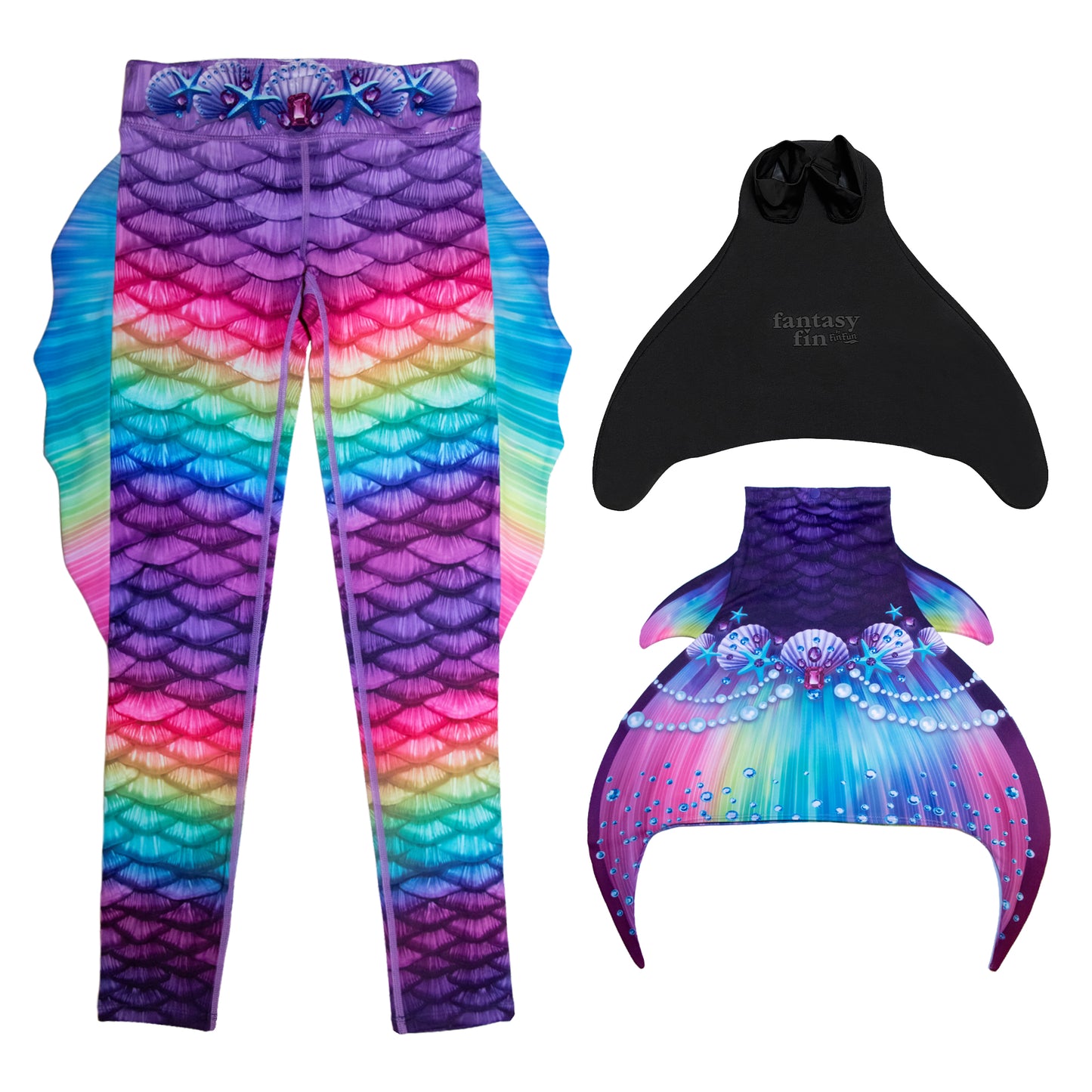 Rainbow Mermaid Swim Leggings with Monofin
