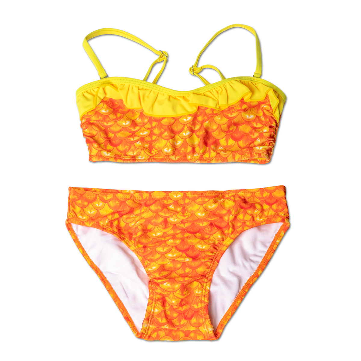 Girls' Tropical Sunrise Bandeau Bikini Top & Bottom Set – Fin Fun Mermaid