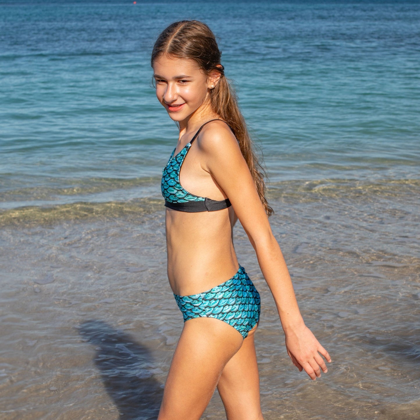 Girls Tidal Teal Reversible Bikini Top & Bottom Set