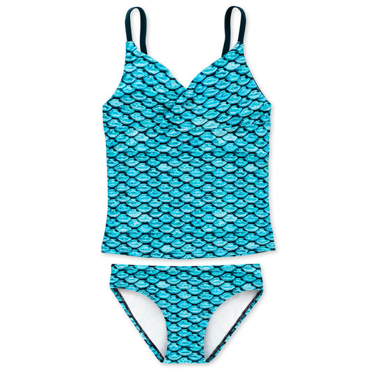 Girls Tidal Teal Tankini Top & Bottom Set