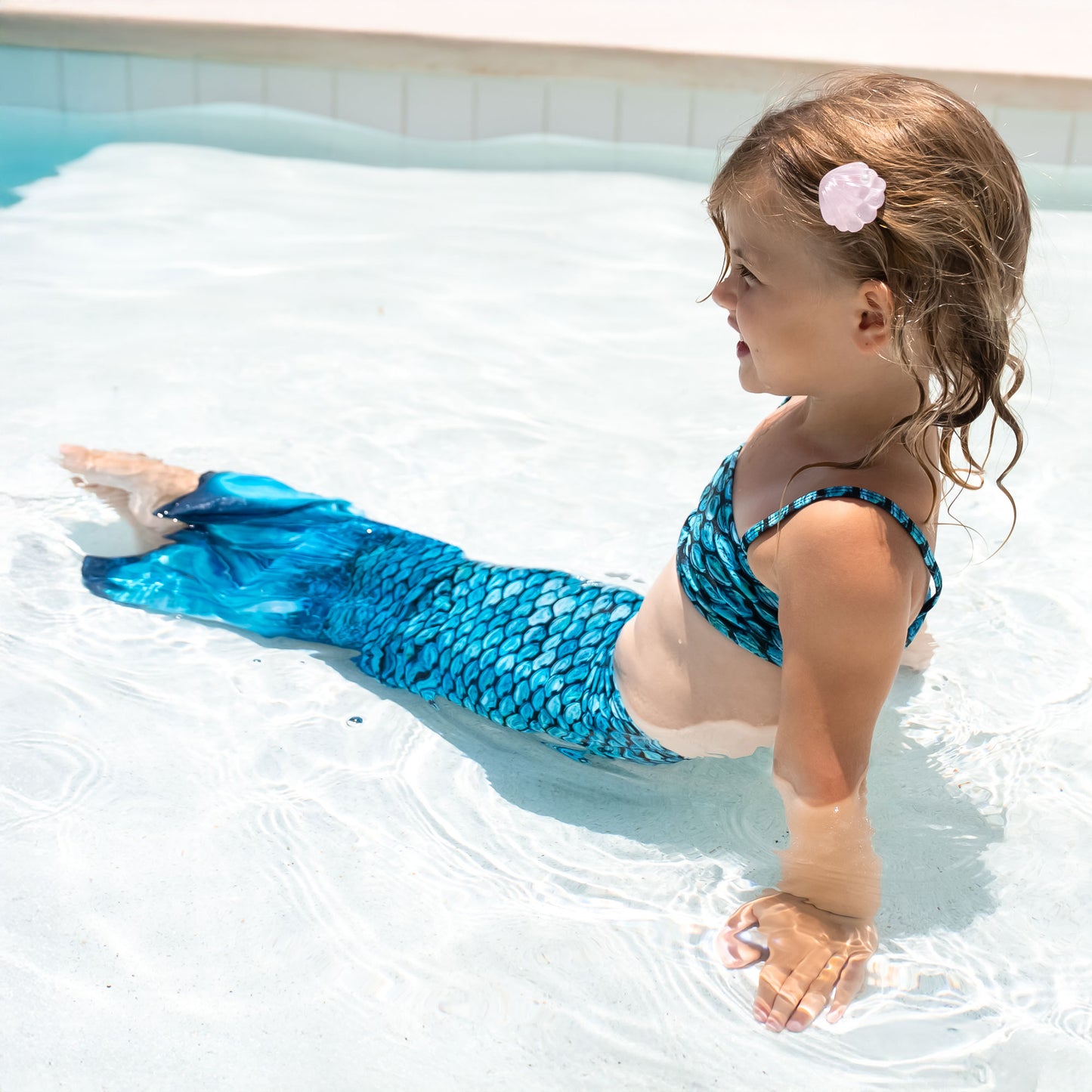 Conjunto de top de bikini y cola para niños pequeños en verde azulado de Tidal