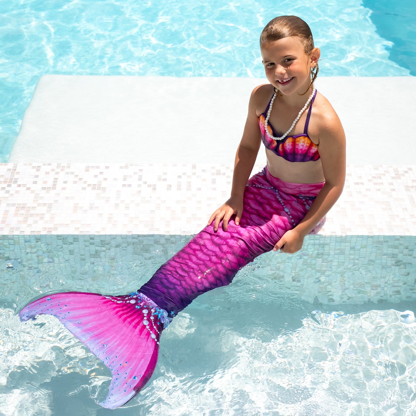 Pink Little Girl Mermaid Tails For Swimming 【Kids】Parent-Child