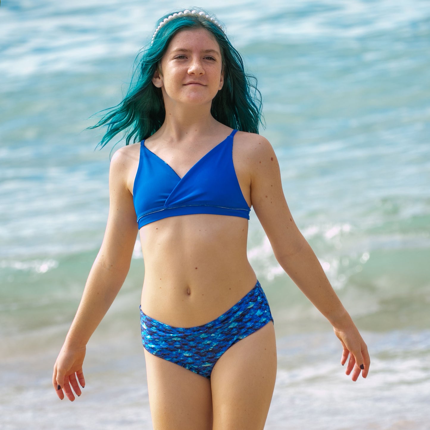 Top Bikini Niña Reversible Azul Ártico