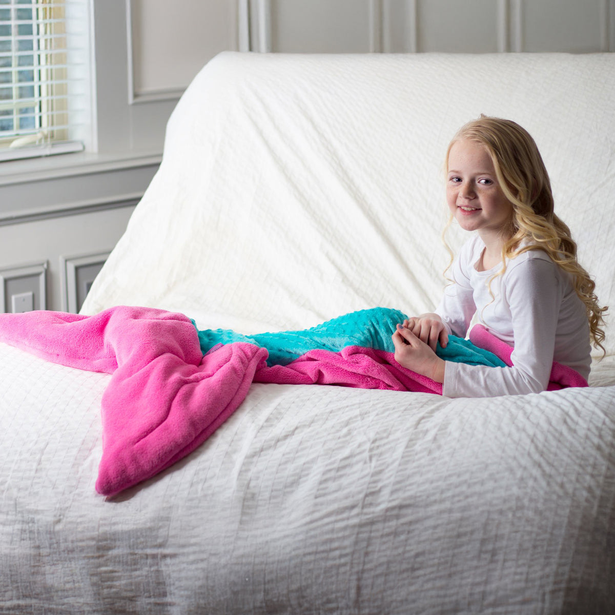Cuddle Tails Mermaid Tail Blanket in Pink Teal Minky Dot