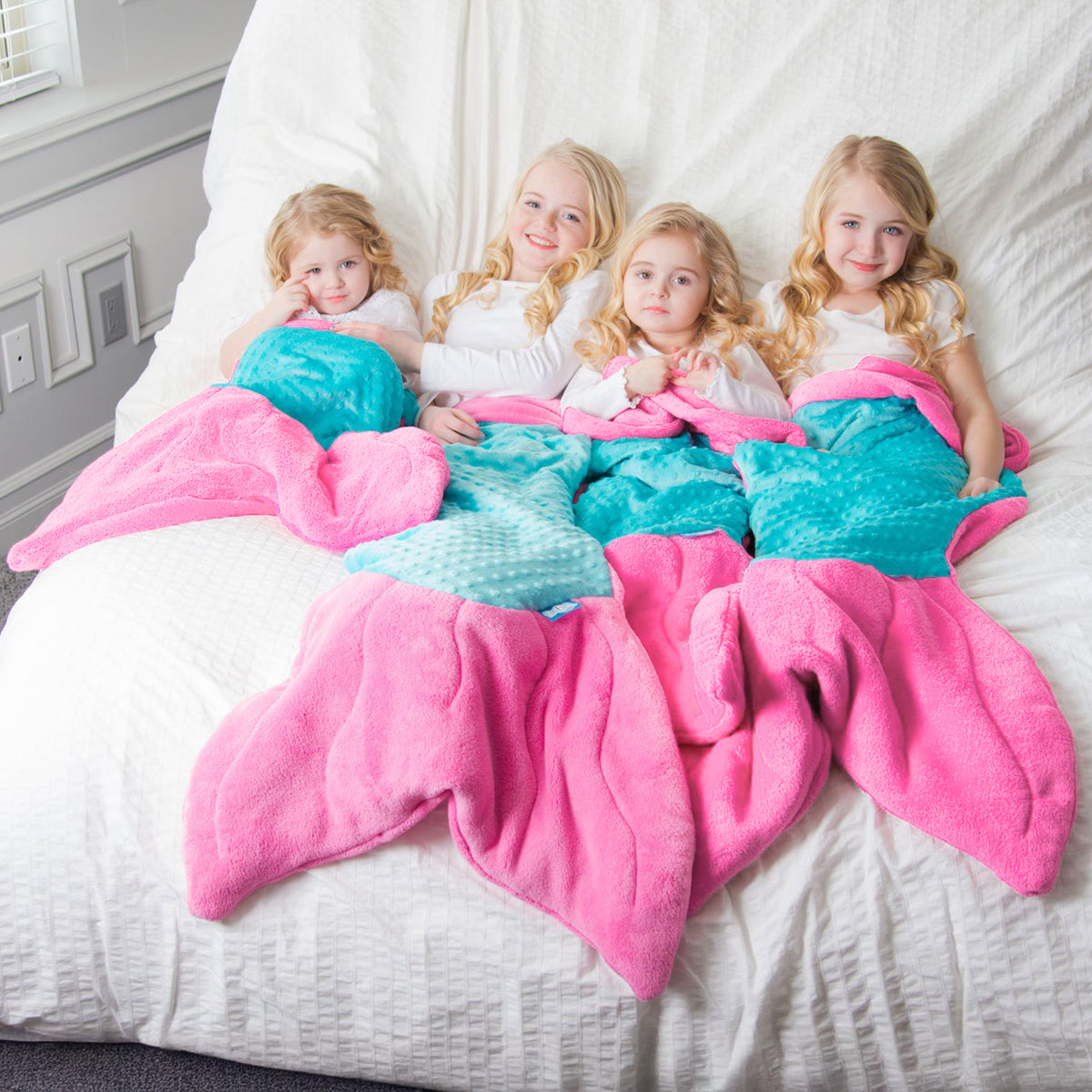 Cuddle Tails Mermaid Tail Blanket in Pink Teal Minky Dot