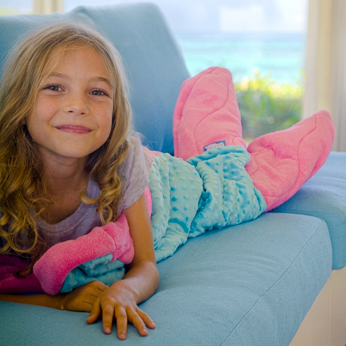 Cuddle Tails Mermaid Tail Blanket in Pink Teal Minky Dot
