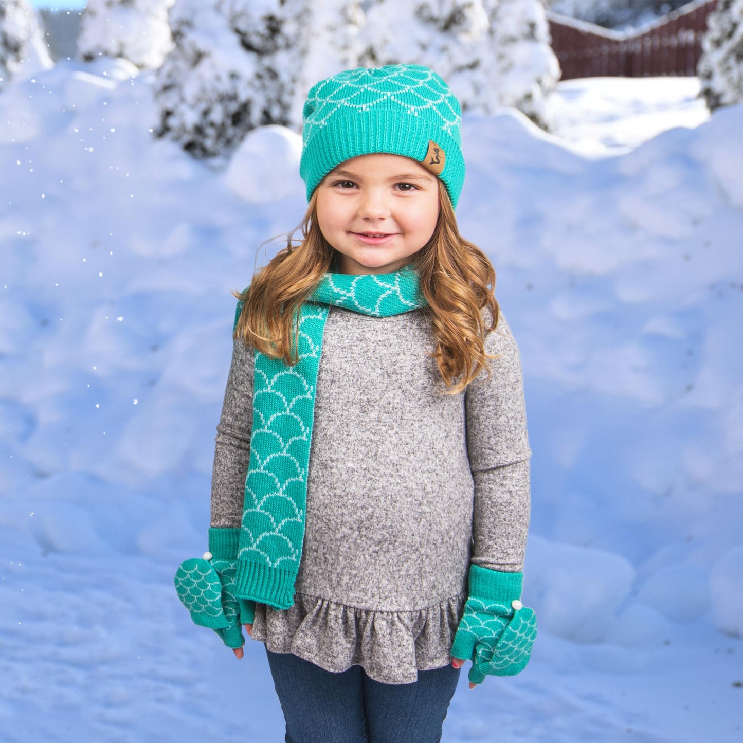 Conjunto de gorro, manopla y bufanda de sirena