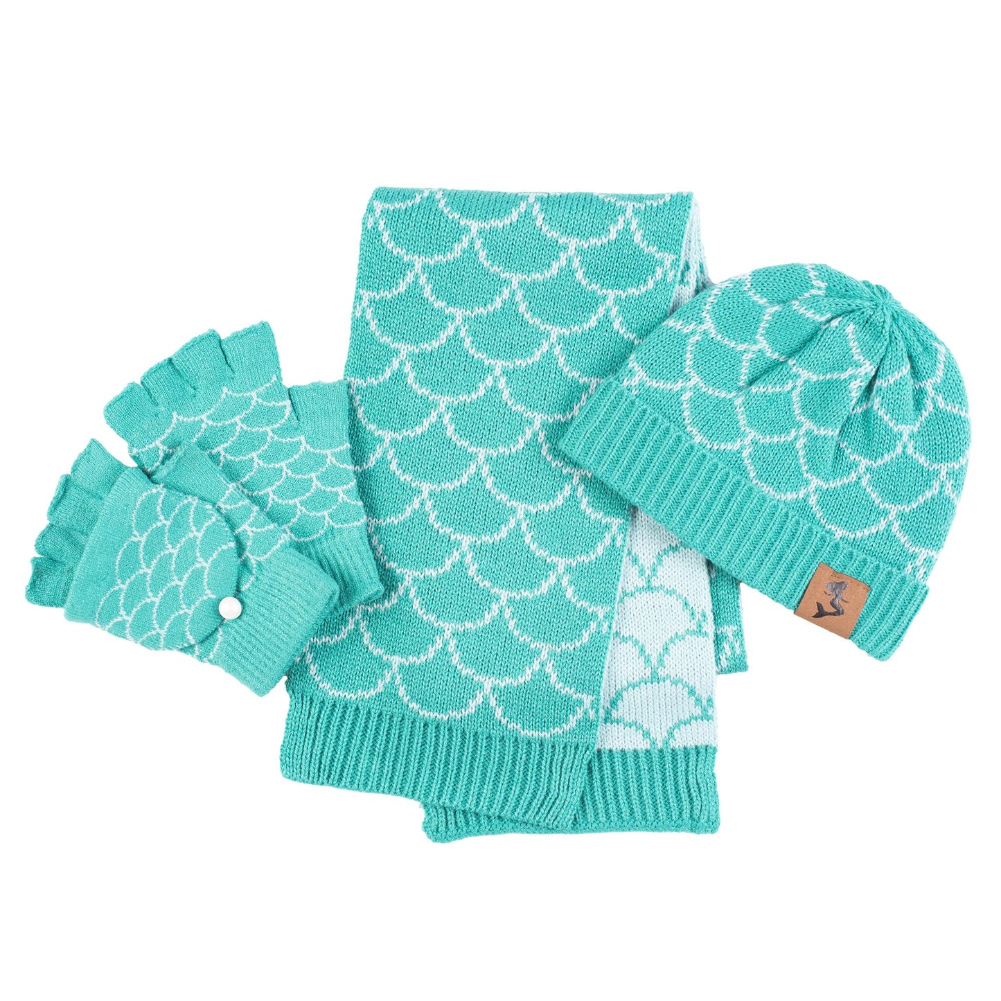 Mermaid Hat, Mitten, & Scarf Set